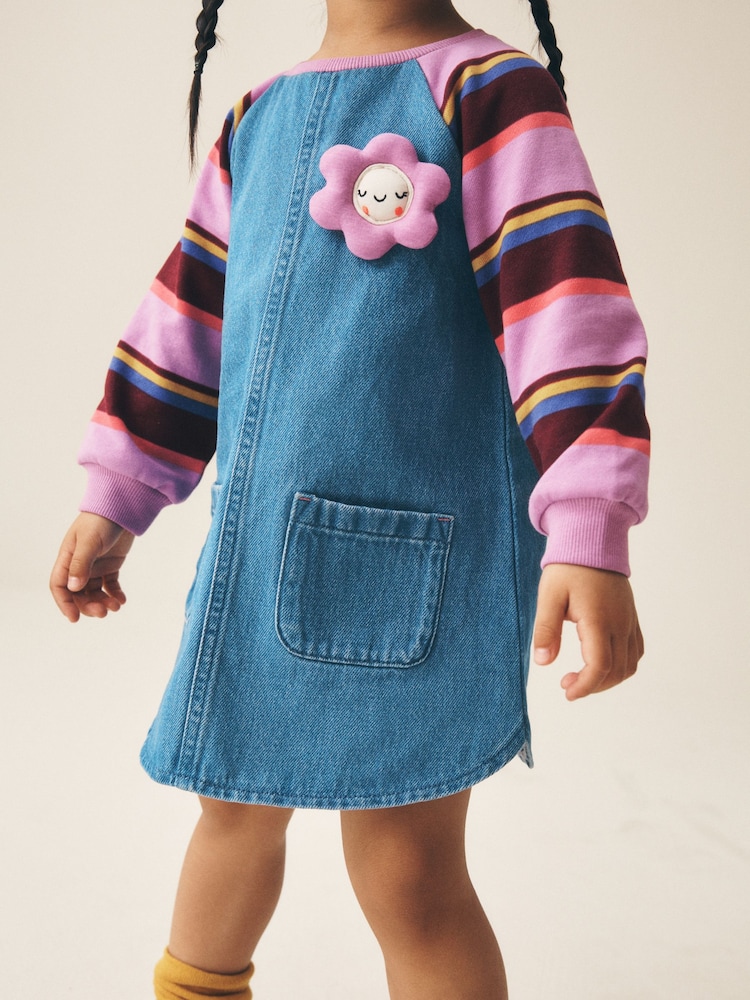 Purple Stripe Raglan Denim Dress (3mths-8yrs) - Image 2 of 7 Purple Stripe Raglan Denim Dress (3mths-8yrs) - Image 2 of 7