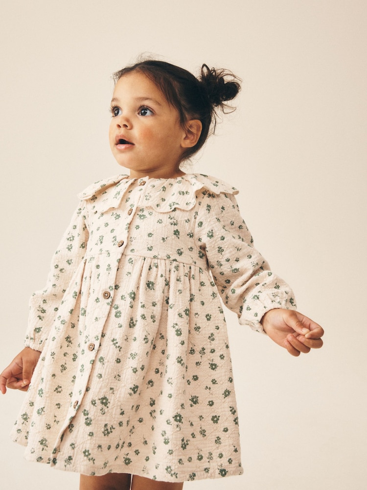 Ecru Ditsy Long Sleeve Collar Dress (3mths-8yrs) - Image 2 of 8 Ecru Ditsy Long Sleeve Collar Dress (3mths-8yrs) - Image 2 of 8