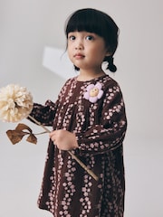 Chocolate Brown Flroal Long Sleeve Printed Dress (3mths-8yrs) - Image 1 of 4