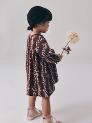Chocolate Brown Flroal Long Sleeve Printed Dress (3mths-8yrs) - Image 3 of 4