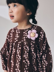 Chocolate Brown Flroal Long Sleeve Printed Dress (3mths-8yrs) - Image 4 of 4