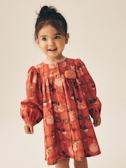 Orange Autumn Print Long Sleeve 3D Character Dress (3mths-8yrs) - Image 1 of 8