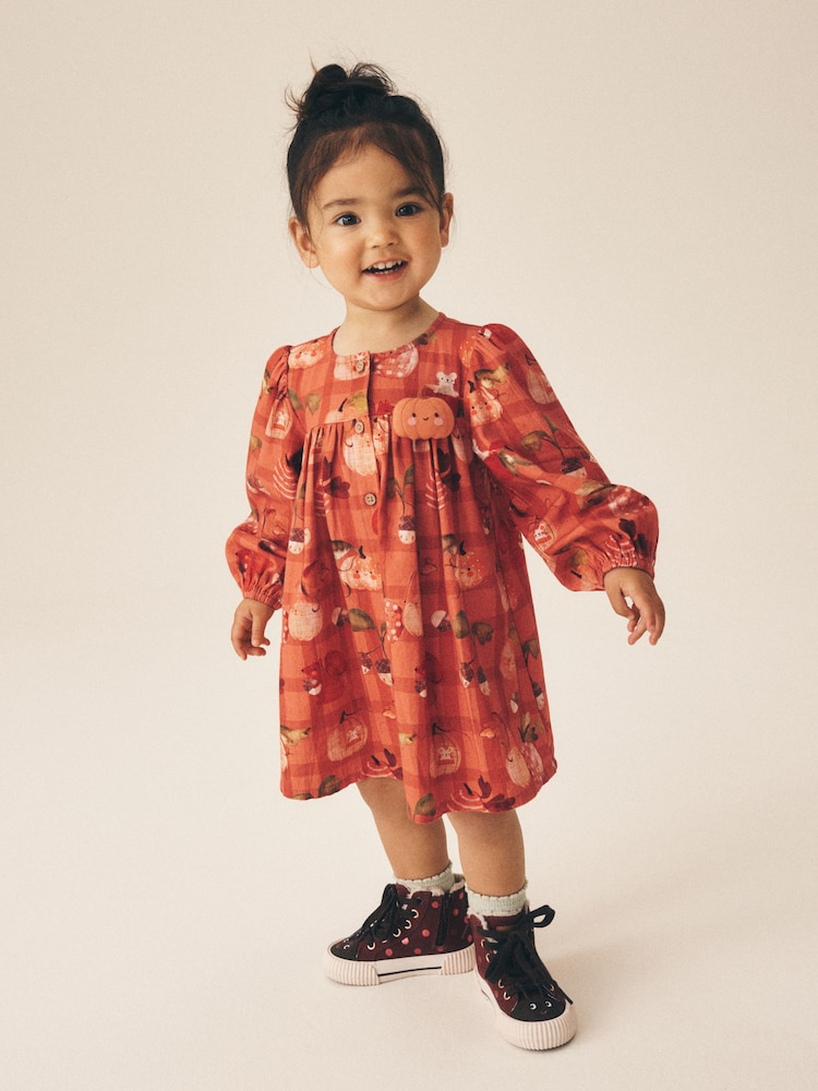 Orange Autumn Print Long Sleeve 3D Character Dress (3mths-8yrs) - Image 2 of 8 Orange Autumn Print Long Sleeve 3D Character Dress (3mths-8yrs) - Image 2 of 8