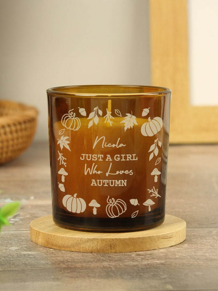 Personalised Pumpkin Amber Glass Candle by PMC - Image 1 of 4