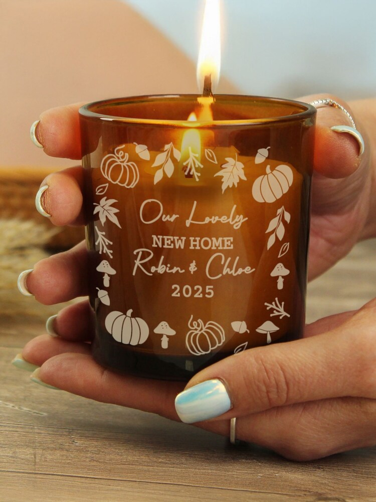 Personalised Pumpkin Amber Glass Candle by PMC - Image 2 of 4