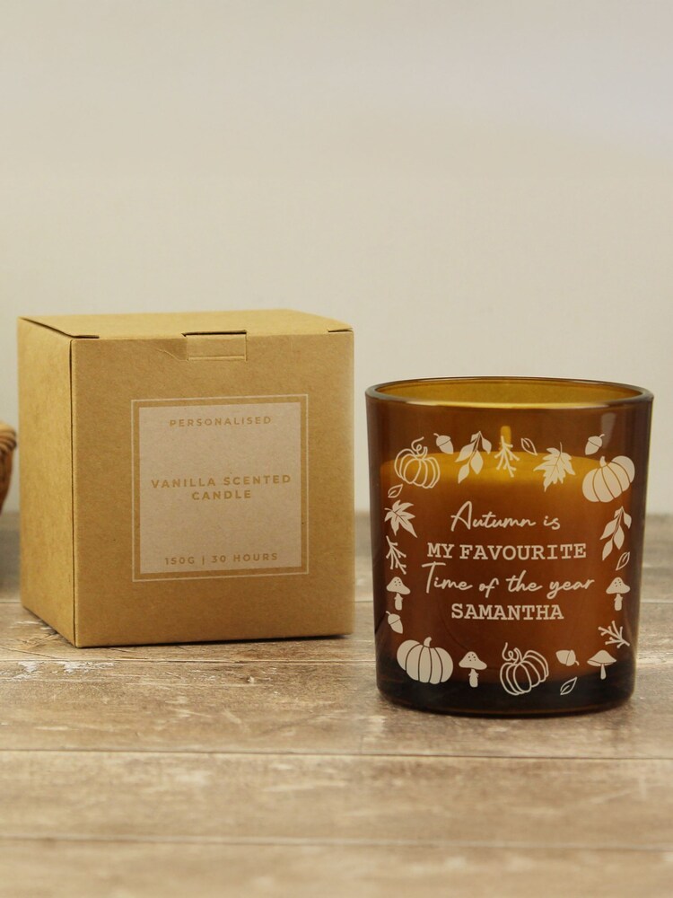 Personalised Pumpkin Amber Glass Candle by PMC - Image 4 of 4