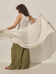 Крем Екру - Лляний Blend Tassel Легкий шарф - Image 4 of 8