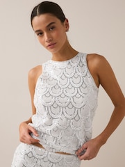 White & Silver Sequin Bridal Sleeveless Tank Top - Image 2 of 8