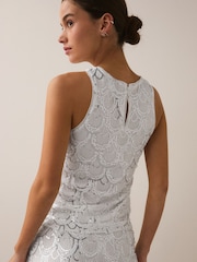 White & Silver Sequin Bridal Sleeveless Tank Top - Image 5 of 8