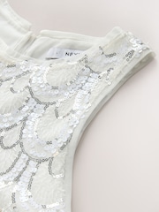 White & Silver Sequin Bridal Sleeveless Tank Top - Image 7 of 8