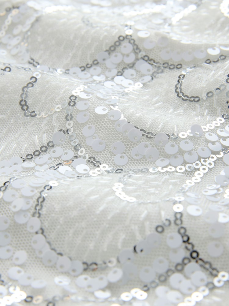 White & Silver Sequin Bridal Sleeveless Tank Top - Image 8 of 8
