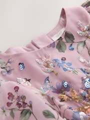 Dusky Pink Embellished Hanky Hem Dress (3-16yrs) - Image 7 of 8