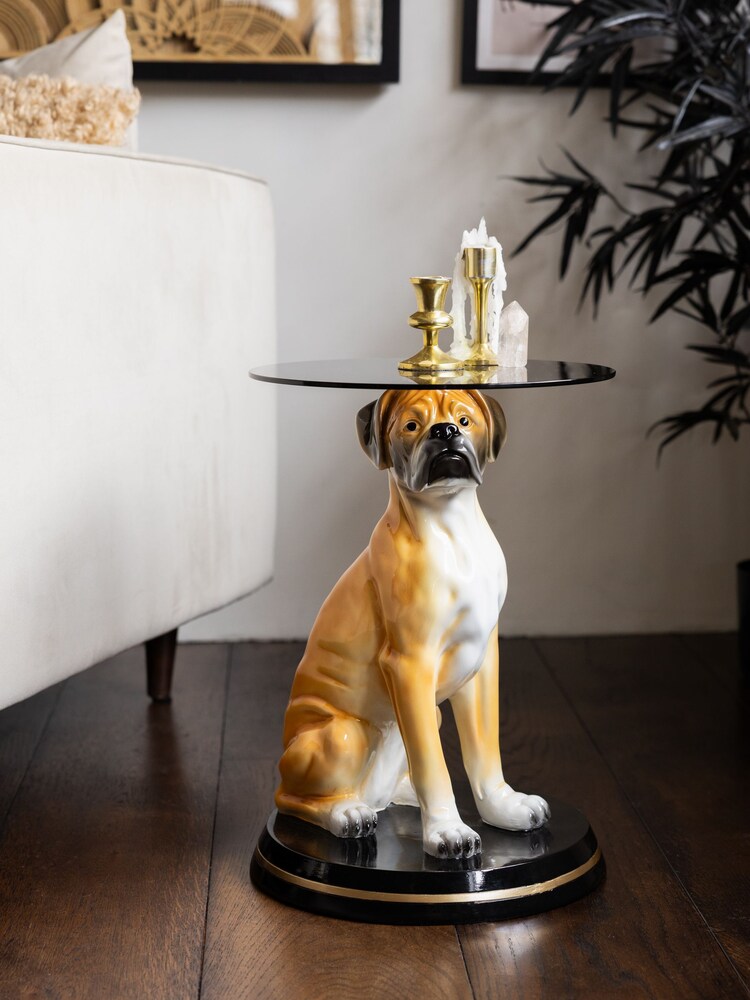 Rockett St George Glazed Brown Boxer Dog Side Table - Image 1 of 7 Rockett St George Glazed Brown Boxer Dog Side Table - Image 1 of 7