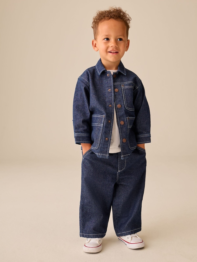 Rinse Wash Denim Shacket and Wide Leg Jeans Set (3mths-7yrs) - Image 1 of 11