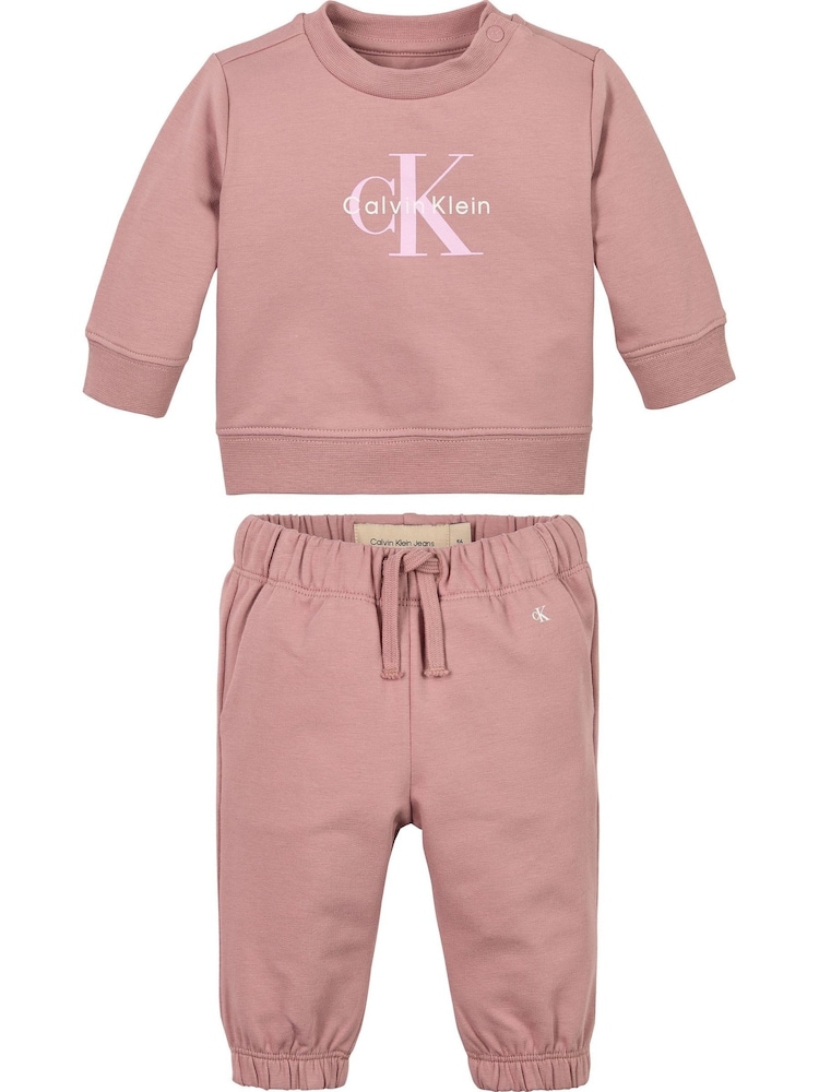 Calvin Klein Jeans Pink Monogram Crew Neck Sweatshirt Set - Image 1 of 2