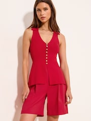 Lipsy Red Collared V-Neck Peplum Knit Waistcoat - Image 3 of 4