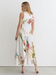 Reiss Ivory Bianca Linen Floral-Print Cut-Out Midi Dress - Image 5 of 6
