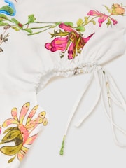 Reiss Ivory Bianca Linen Floral-Print Cut-Out Midi Dress - Image 6 of 6