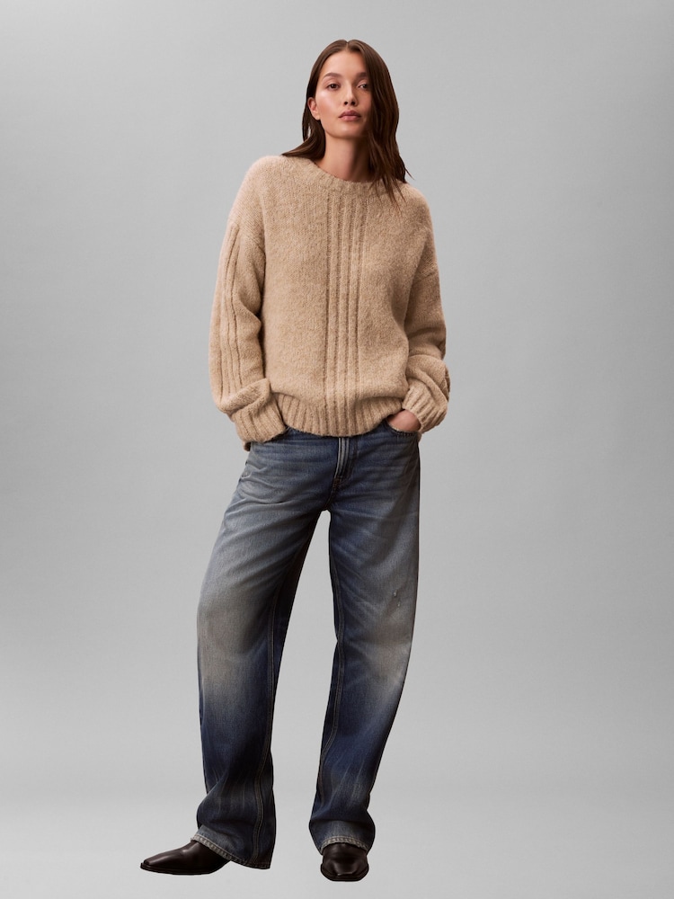 Calvin Klein Brown Boiled Wool V-Neck Long Sleeve Jumper - Image 1 of 4