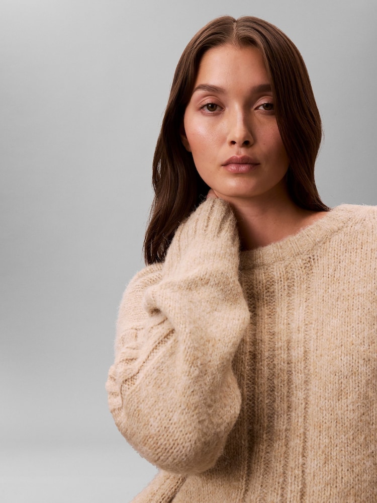 Calvin Klein Brown Boiled Wool V-Neck Long Sleeve Jumper - Image 2 of 4