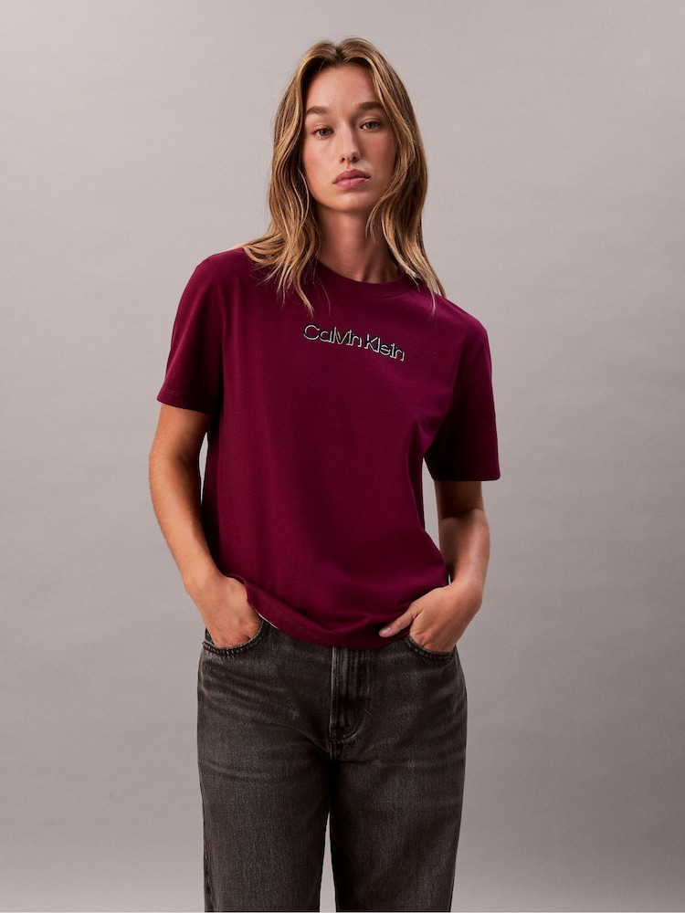 Calvin Klein Red Short Sleeve Classic Foil Calvin Klein T-Shirt - Image 1 of 5 Calvin Klein Red Short Sleeve Classic Foil Calvin Klein T-Shirt - Image 1 of 5
