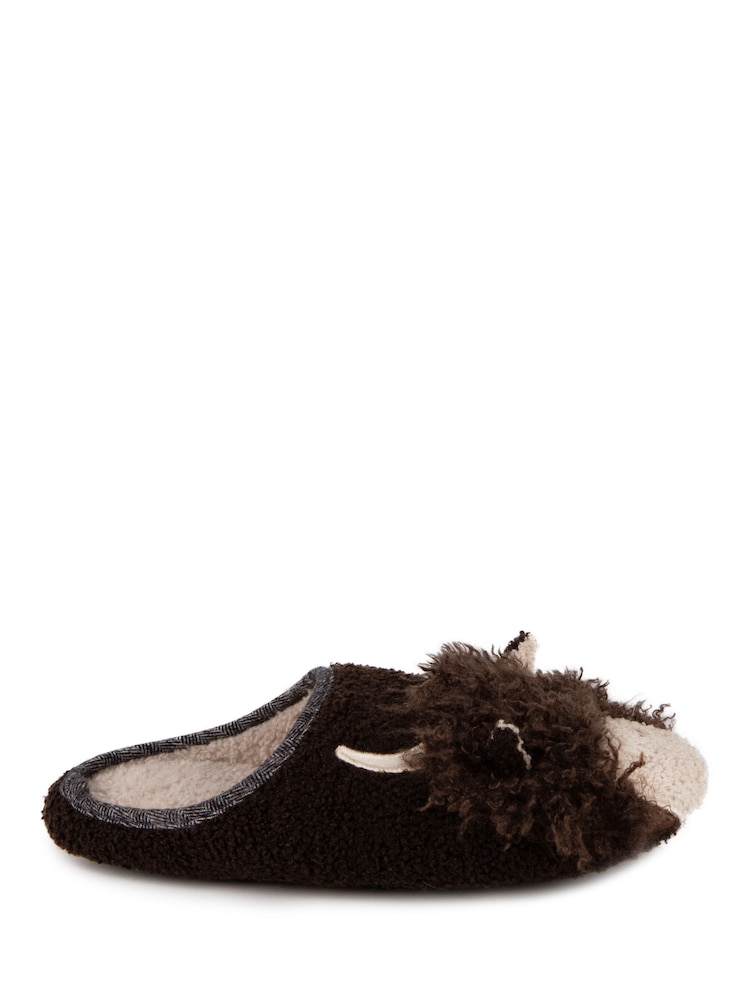 Totes Brown Highland Cow Novelty Mule Slippers - Image 2 of 5 Totes Brown Highland Cow Novelty Mule Slippers - Image 2 of 5