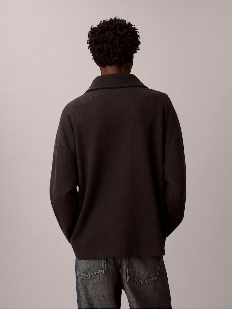 Calvin Klein Black Brushed Rib 1/4 Zip Emblem Logo Sweatshirt - Image 2 of 6 Calvin Klein Black Brushed Rib 1/4 Zip Emblem Logo Sweatshirt - Image 2 of 6