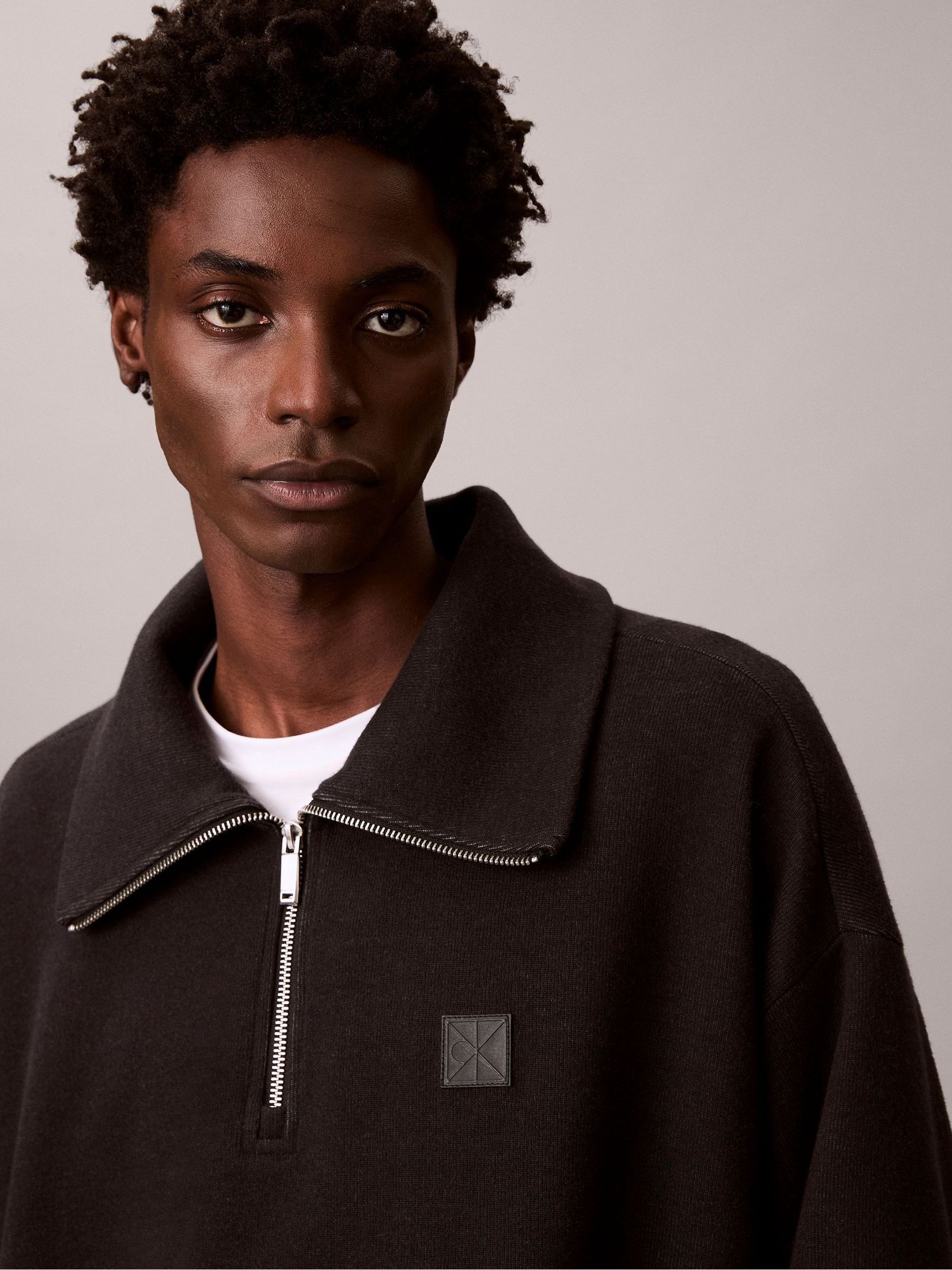 Buy Calvin Klein Black Brushed Rib 1/4 Zip Emblem Logo Sweatshirt