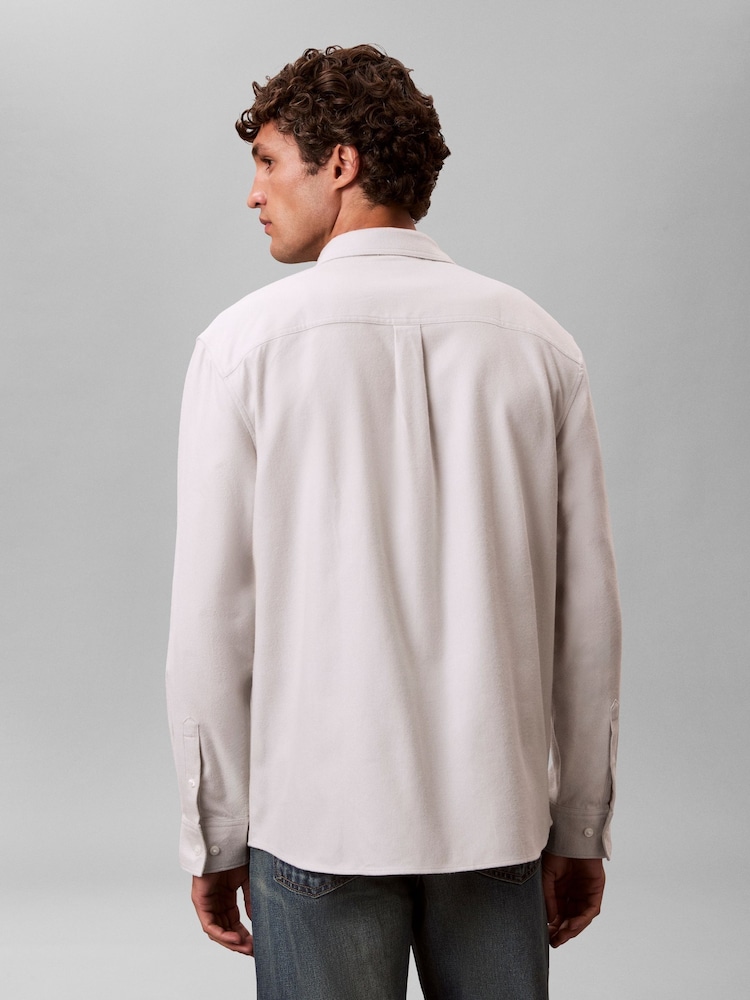 Calvin Klein Blue Melange Flannel Easy Button-Down Shirt - Image 2 of 6 Calvin Klein Blue Melange Flannel Easy Button-Down Shirt - Image 2 of 6