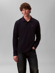 Calvin Klein Blue Long Sleeve Casual Pique Polo Shirt - Image 1 of 5