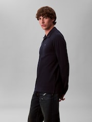 Calvin Klein Blue Long Sleeve Casual Pique Polo Shirt - Image 5 of 5