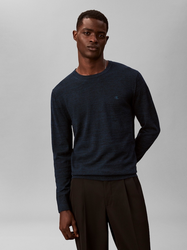 Calvin Klein Blue Merino Wool Classic Jumper - Image 1 of 6