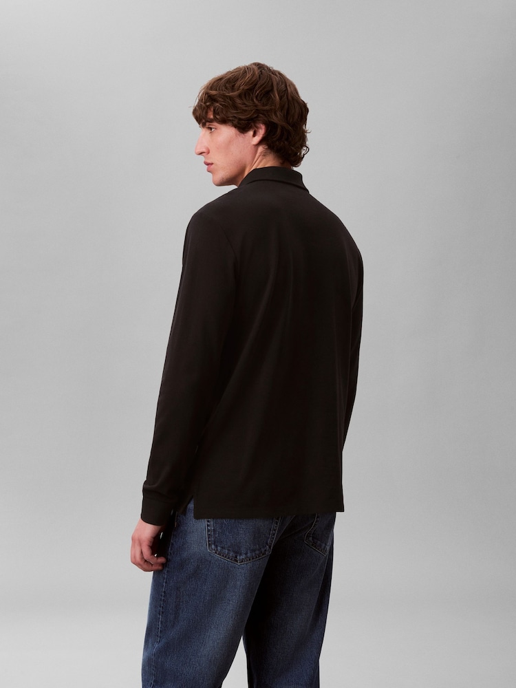 Calvin Klein Black Long Sleeve Casual Pique Polo Shirt - Image 2 of 5