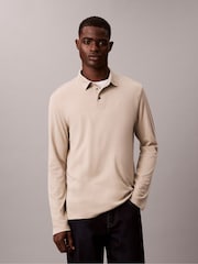 Calvin Klein Natural Supima Cotton Long Sleeve Polo Shirt - Image 1 of 6