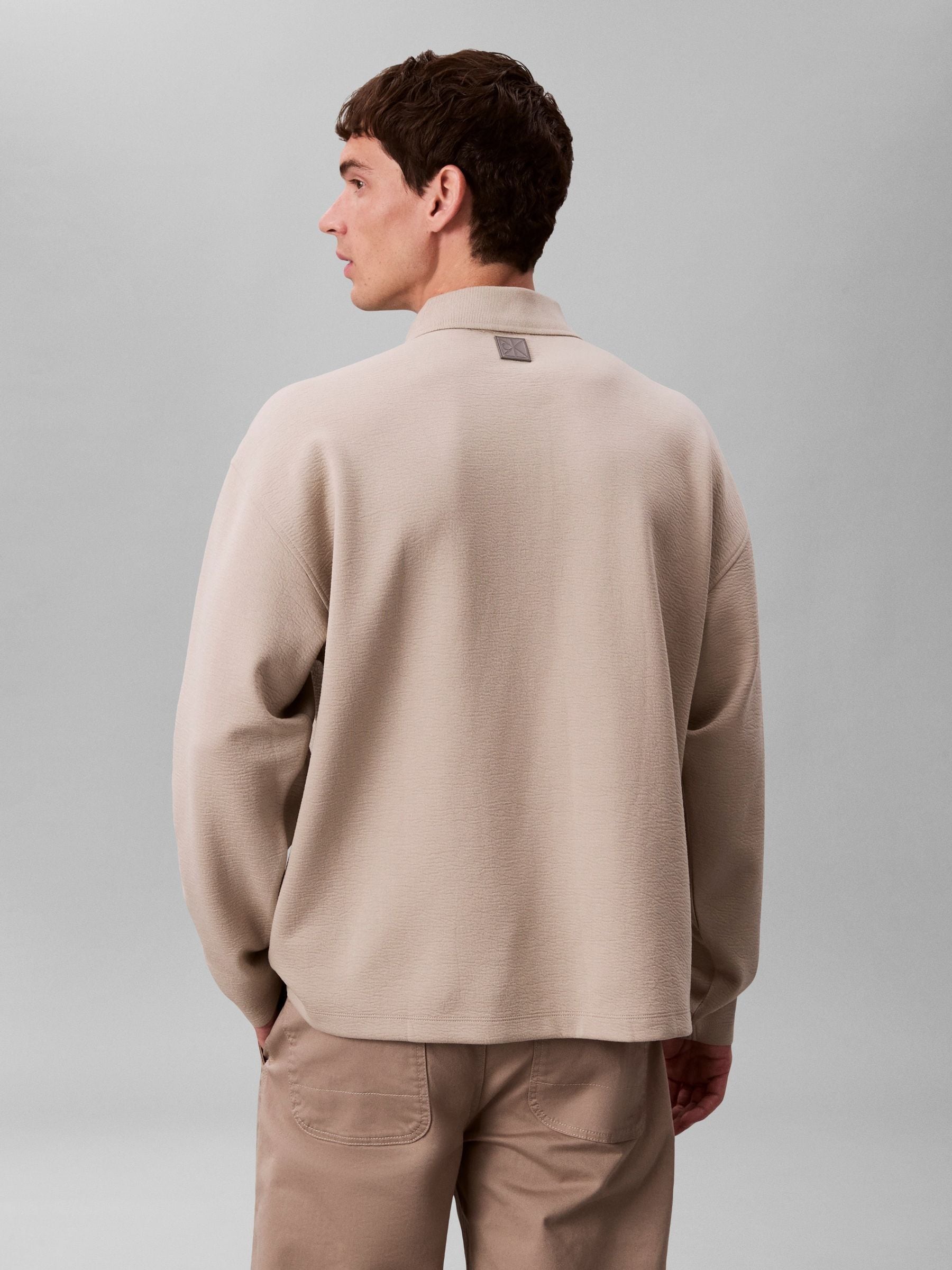Buy Calvin Klein Natural Crinkle Crepe Quarter Zip Long Sleeve