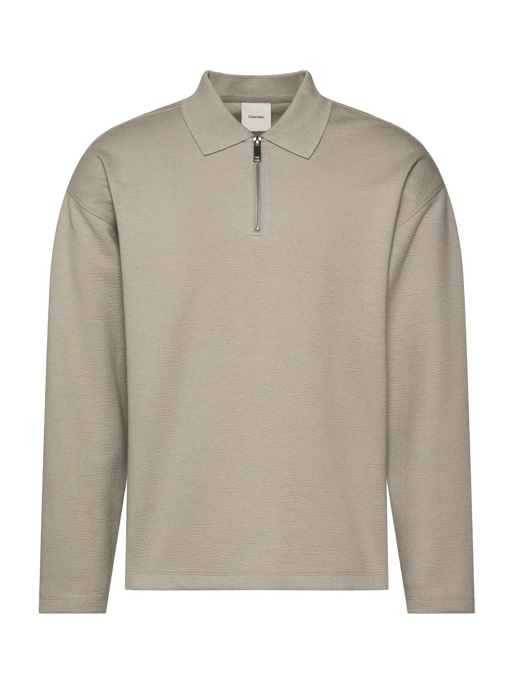 Buy Calvin Klein Natural Crinkle Crepe Quarter Zip Long Sleeve