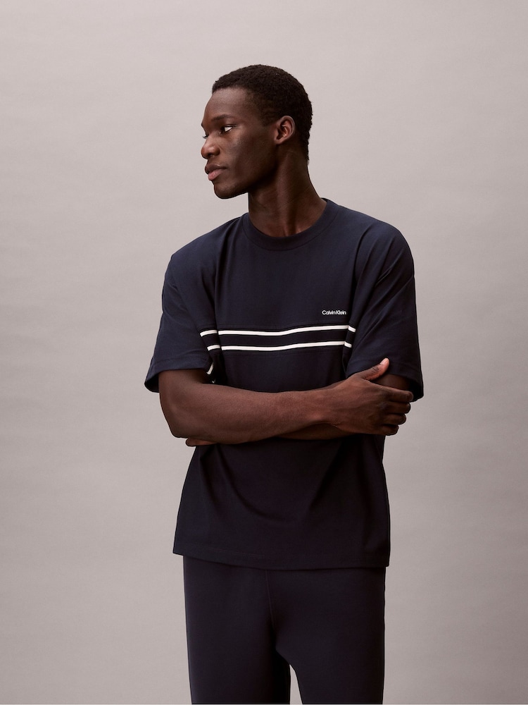 Calvin Klein Blue Short Sleeve 16s Jersey Logo Jacquard T-Shirt - Image 2 of 6 Calvin Klein Blue Short Sleeve 16s Jersey Logo Jacquard T-Shirt - Image 2 of 6