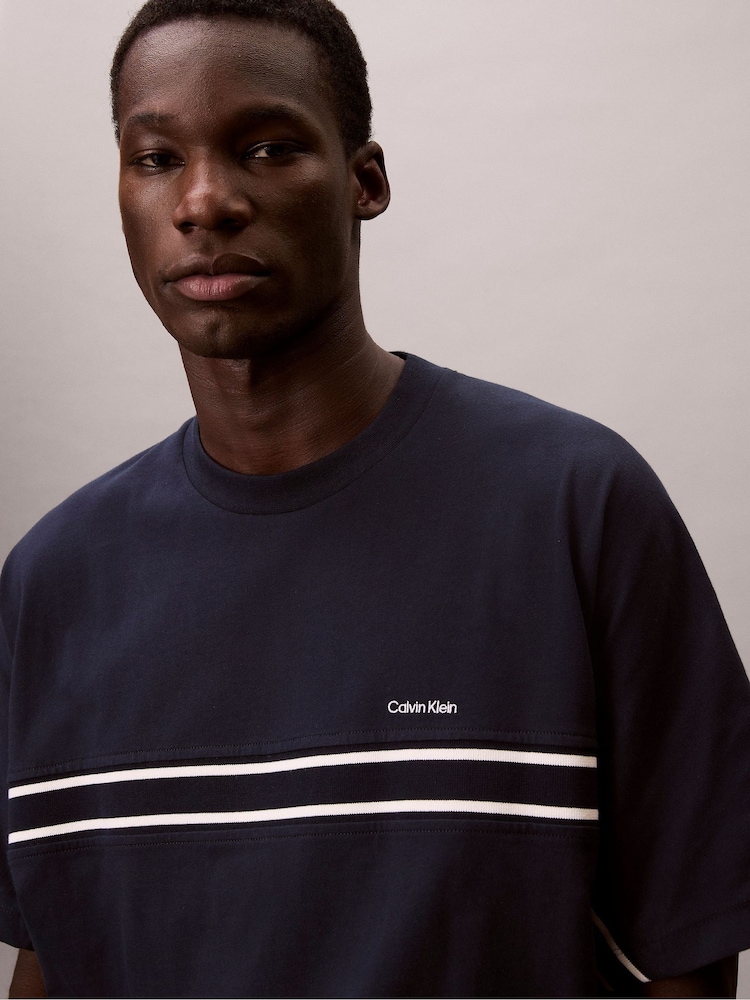 Calvin Klein Blue Short Sleeve 16s Jersey Logo Jacquard T-Shirt - Image 6 of 6 Calvin Klein Blue Short Sleeve 16s Jersey Logo Jacquard T-Shirt - Image 6 of 6