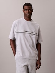 Calvin Klein Grey Short Sleeve 16s Jersey Logo Jacquard T-Shirt - Image 1 of 5