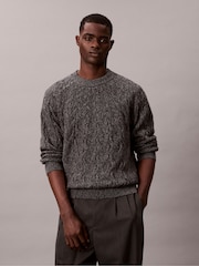 Calvin Klein Grey Lambswool Blend Cable Knit Crewneck Jumper - Image 1 of 7