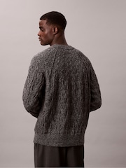 Calvin Klein Grey Lambswool Blend Cable Knit Crewneck Jumper - Image 2 of 7