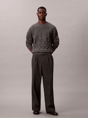 Calvin Klein Grey Lambswool Blend Cable Knit Crewneck Jumper - Image 3 of 7