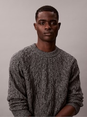 Calvin Klein Grey Lambswool Blend Cable Knit Crewneck Jumper - Image 5 of 7
