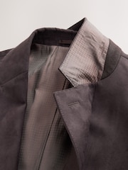 Chocolate Brown Slim Fit Faux Suede Blazer - Image 8 of 11