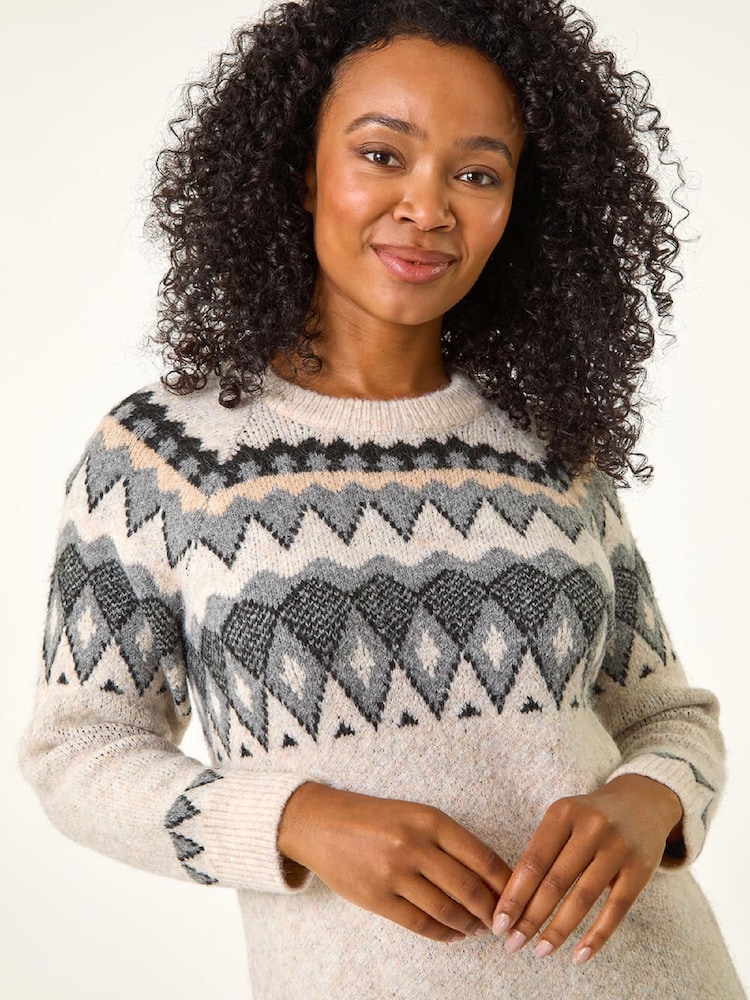 Roman Grey Petite Nordic Pattern Knit Jumper Dress - Image 5 of 5 Roman Grey Petite Nordic Pattern Knit Jumper Dress - Image 5 of 5