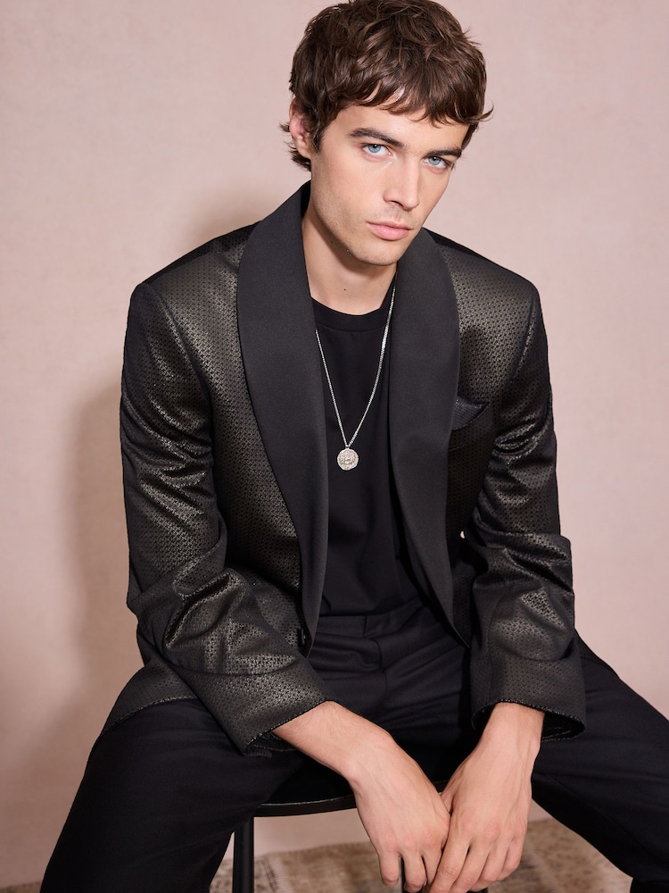 Zwart/goud - Normale Pasvorm - Fluwelen blazer met patroon - Afbeelding 1 van 11 Zwart/goud - Normale Pasvorm - Fluwelen blazer met patroon - Afbeelding 1 van 11