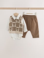 Brown Baby Knit Vest Bodysuit and Trousers Set (0mths-3yrs) - Image 1 of 13