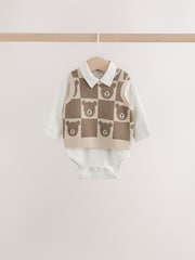 Brown Baby Knit Vest Bodysuit and Trousers Set (0mths-3yrs) - Image 2 of 13