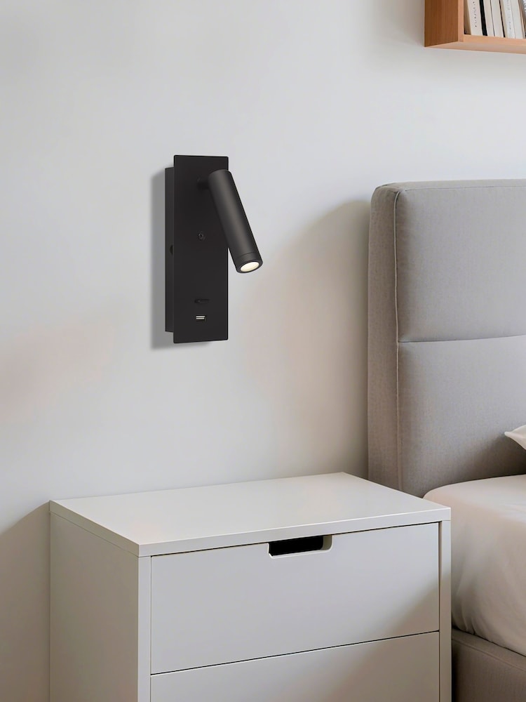 Searchlight Matt Black and Clear Low USB Reading Light - Image 1 of 4 Searchlight Matt Black and Clear Low USB Reading Light - Image 1 of 4