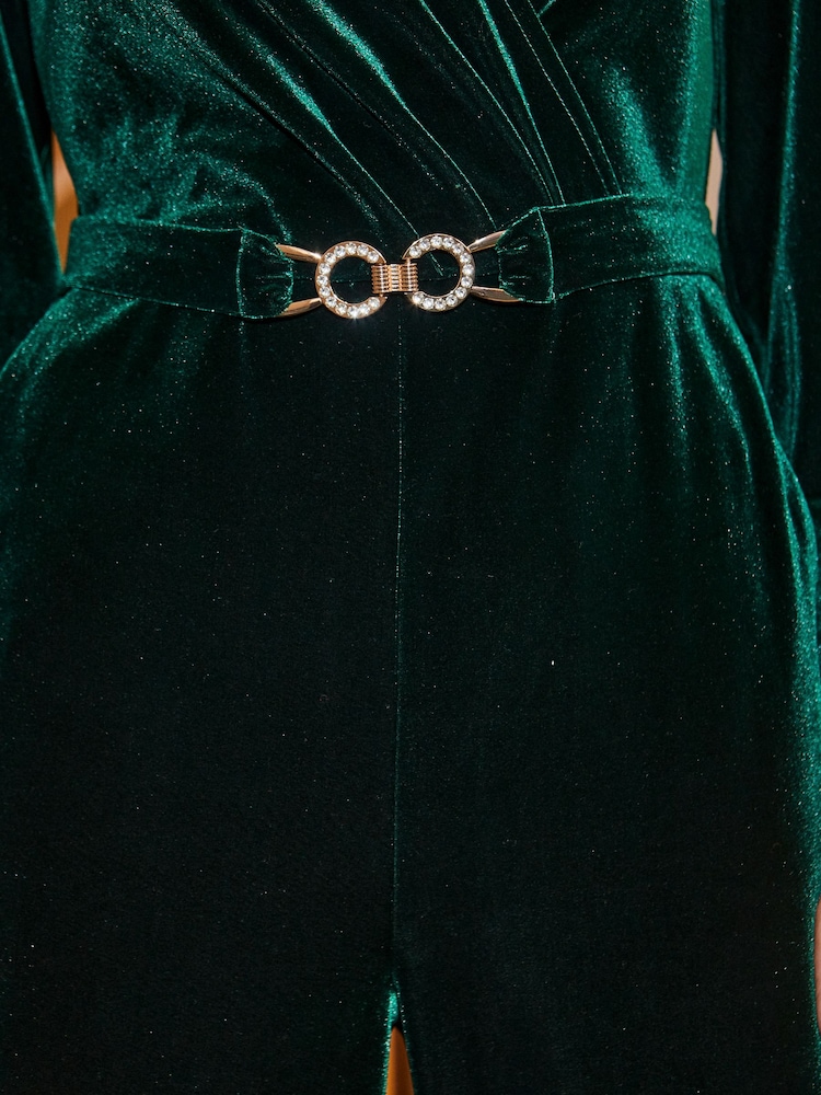 Sosandar Green Velvet Wrap Jumpsuit - Image 4 of 4 Sosandar Green Velvet Wrap Jumpsuit - Image 4 of 4